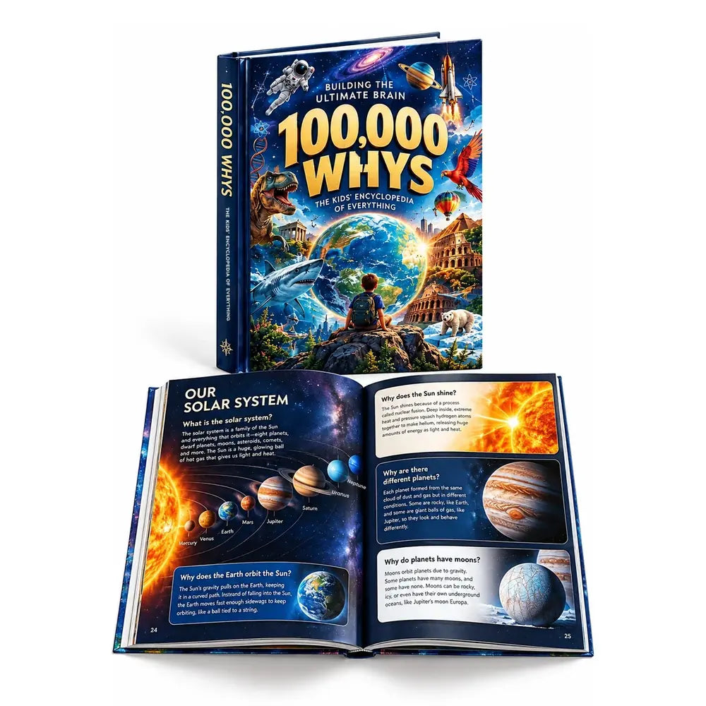 Inside 100,000 Whys: an illustrated spread about the solar system
